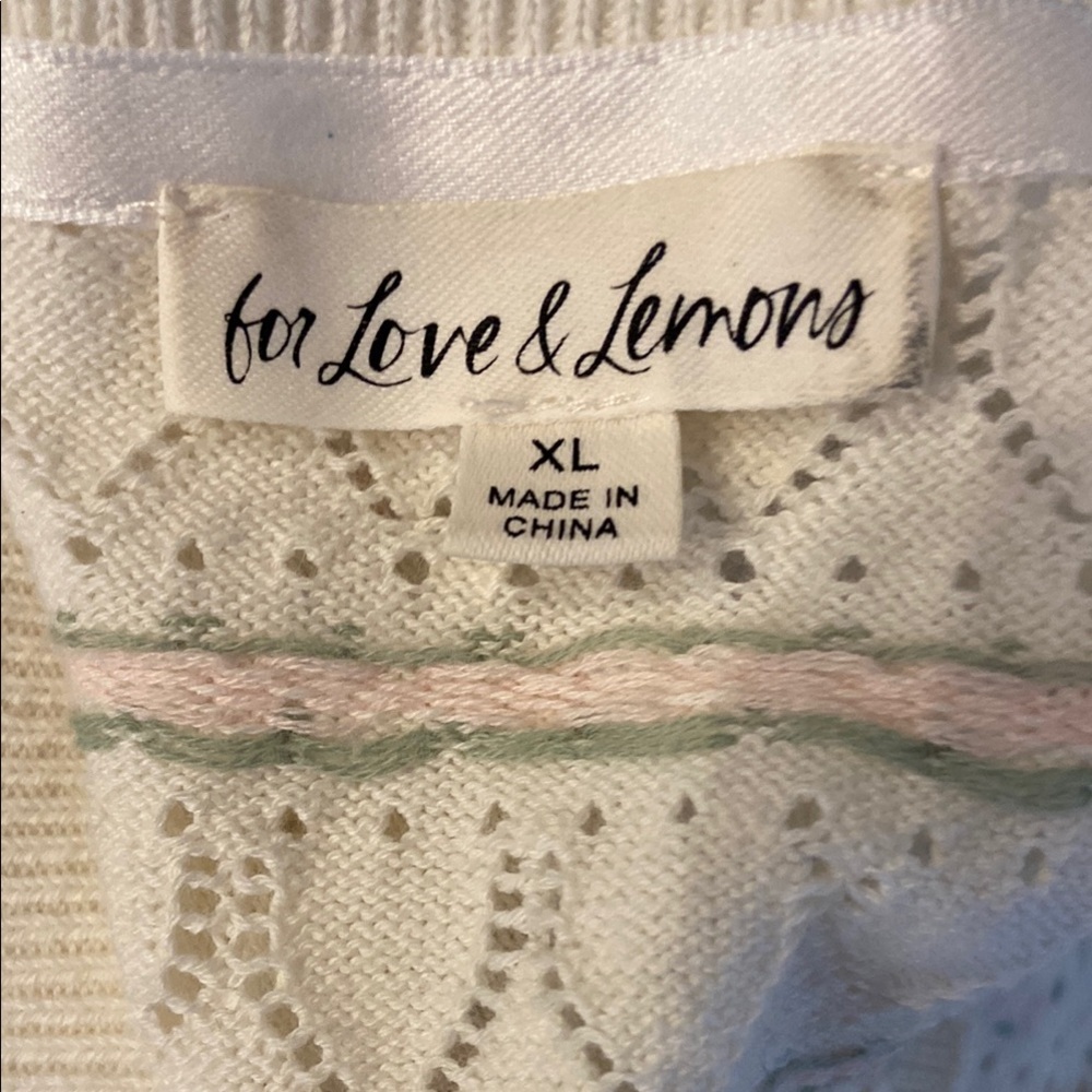 For Love And Lemons Cream Eyelet Knit Cardigan with Pastel Floral Embroidery - Picture 10 of 10